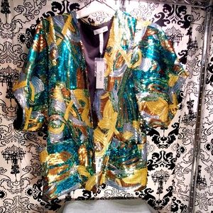 WD.NY Woven Sequin Embellished Open Jacket with 2 Front Pockets